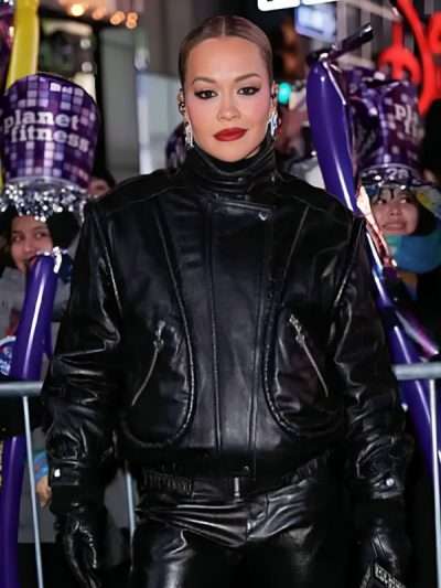 Rita Ora Black Oversized Leather Jacket