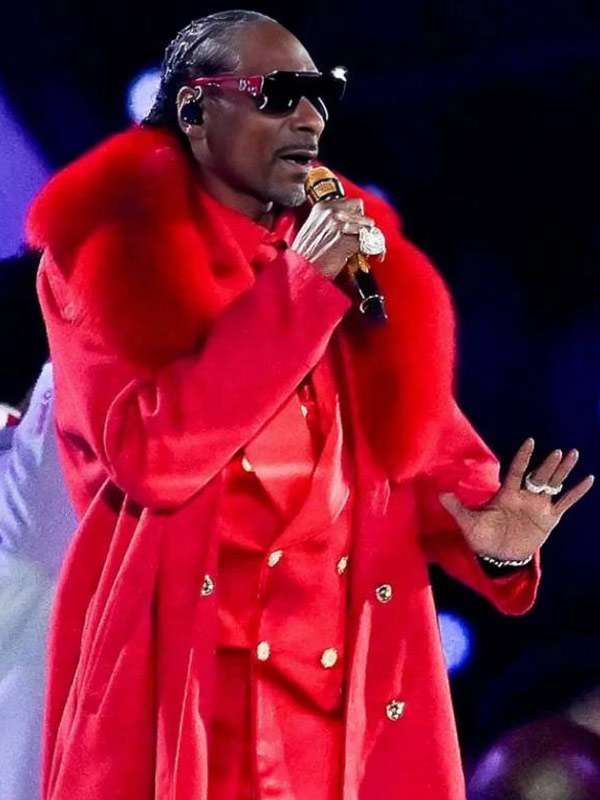 Christmas Day Halftime Show Snoop Dogg Red Wool Coat