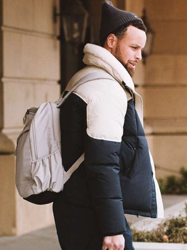 Stephen Curry Blue and White Shearling Jacket