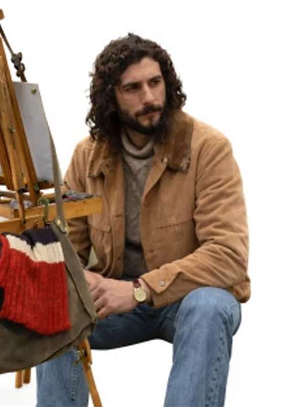 Movie The Big Fake Pietro Castellitto Brown Corduroy Fur Jacket