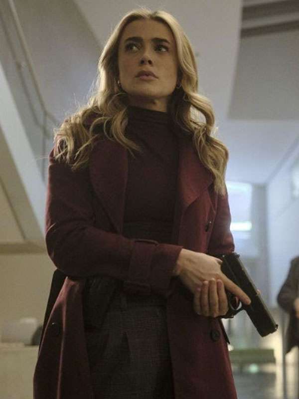 The Hunting Party Melissa Roxburgh Burgendy Trench Coat