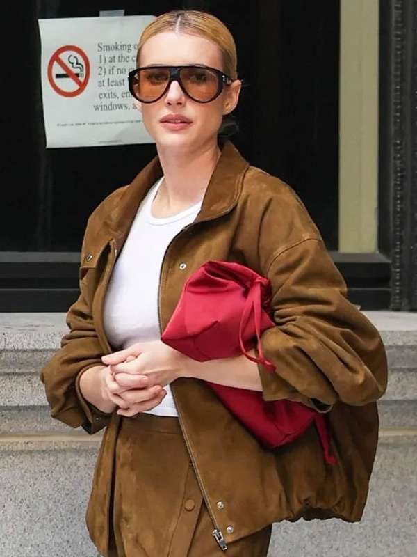 Emma Roberts Brown Suede Leather Jacket