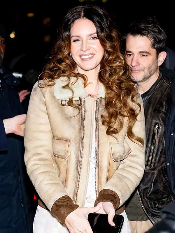 2026 Lana Del Rey Beige Bomber Leather Jacket