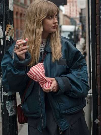 Angourie Rice Finding Emily Blue Bomber Jacket for sale