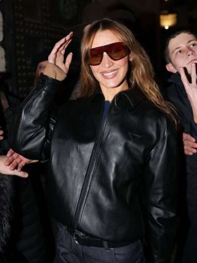 Bella Hadid MFW 2026 Black Leather Jacket