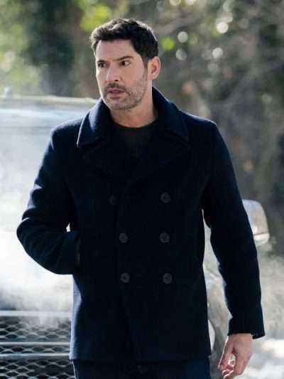 CIA S01 Tom Ellis Black Wool Peacoat