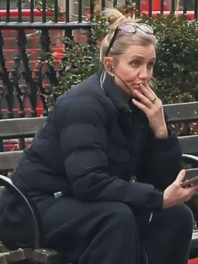 2026 Cameron Diaz Black Puffer Jacket