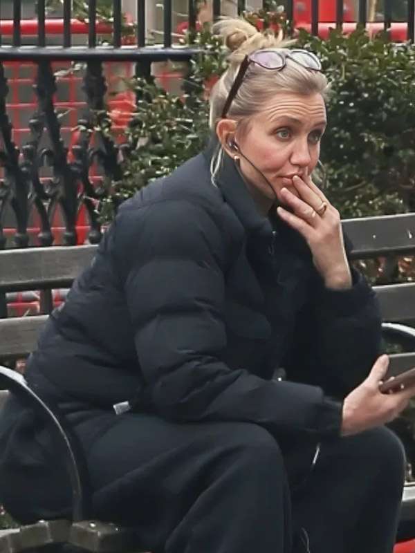 2026 Cameron Diaz Black Puffer Jacket
