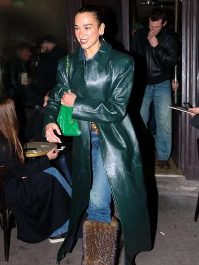 Dua Lipa Date Night Paris 2026 Green Long Coat