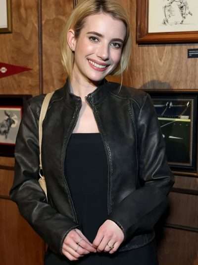 Emma Roberts 2026 Black Leather Jacket