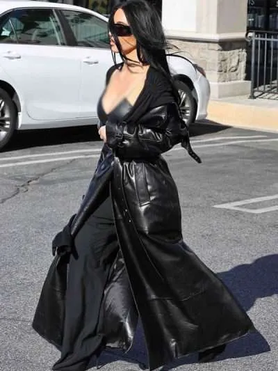 LA 2026 Kim Kardashian Black Trench Coat