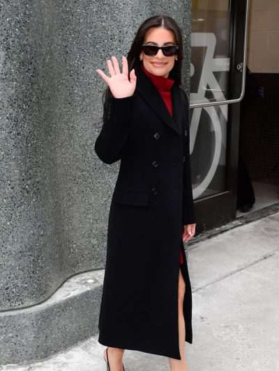 ABC Studios in NYC Lea Michele Black Coat