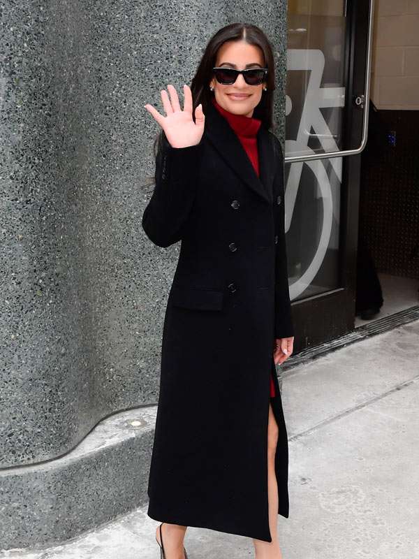 ABC Studios in NYC Lea Michele Black Coat