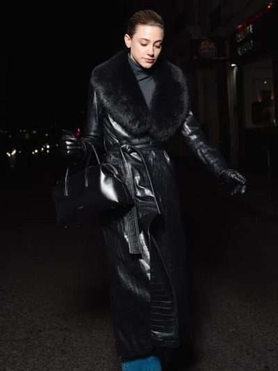 Lili Reinhart 2026 Black Fur Leather Coat