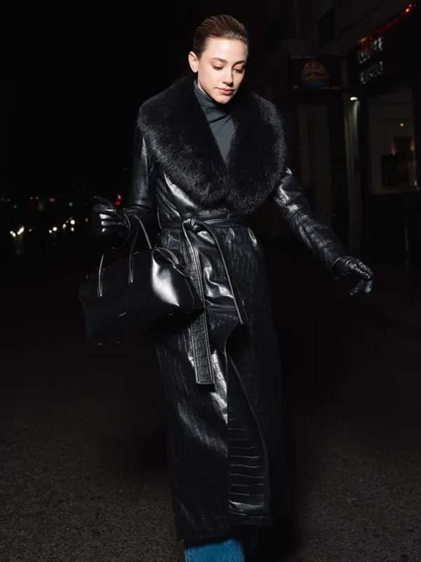 Lili Reinhart 2026 Black Fur Leather Coat