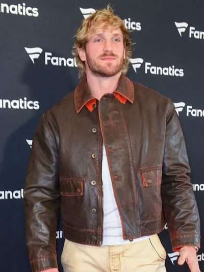 Fanatics Super Bowl Party Logan Paul Brown Leather Jacket