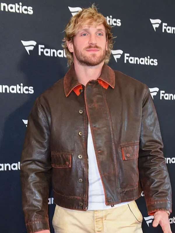 Fanatics Super Bowl Party Logan Paul Brown Leather Jacket