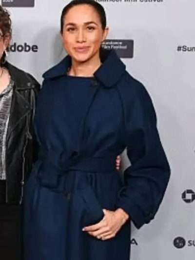 2026 Maghan Markle Blue Wool Trench Coat