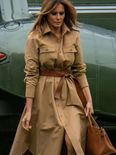 First Lady Melania Trump Brown Belted Coat