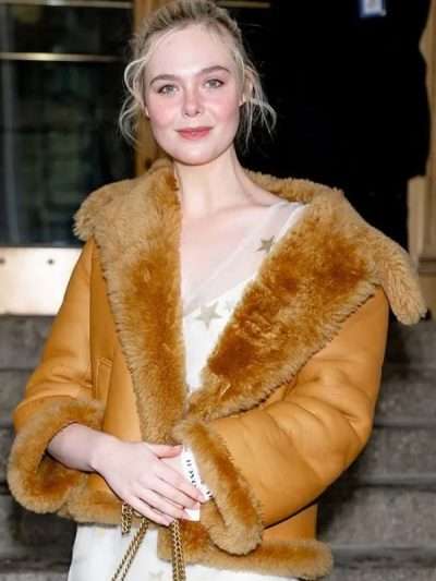 Elle Fanning Brown Shearling Jacket