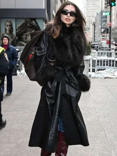 Emily Ratajkowski NYC Leather Coat 2026