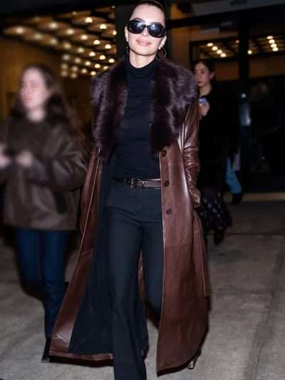 Emily Ratajkowski Brown Fur Coat