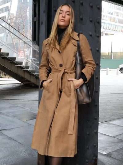 Olivia Ponton 2026 Brown Suede Leather Coat