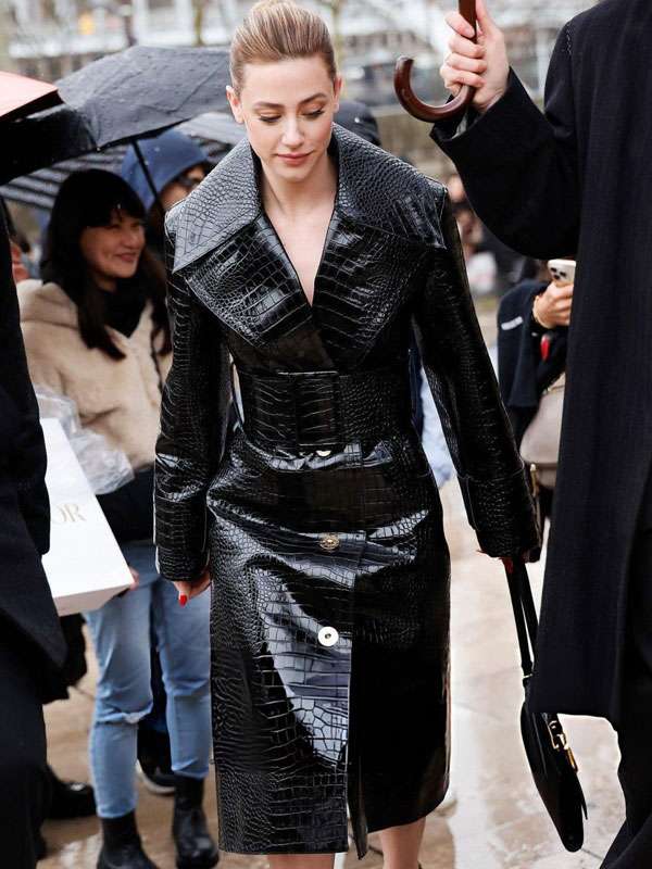 PFW 2026 Lili Reinhart Leather Trench Coat