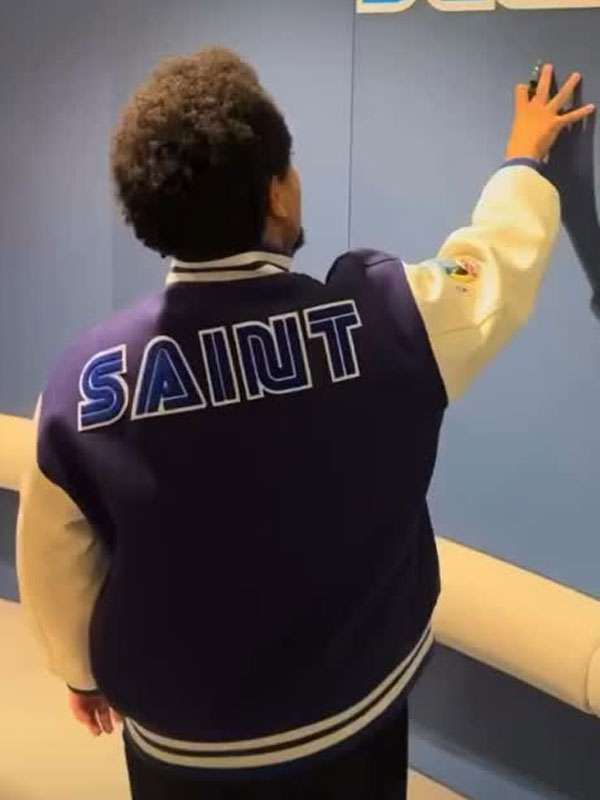 The Weeknd Sega Blue and White Varsity Jacket
