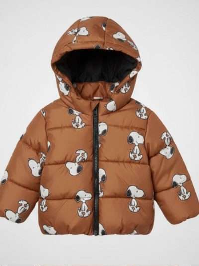 Snoopy Brown Hooded Puffer Jacket