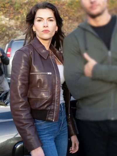 Sofia Pernas Tracker 2026 Brown Leather Bomber Jacket