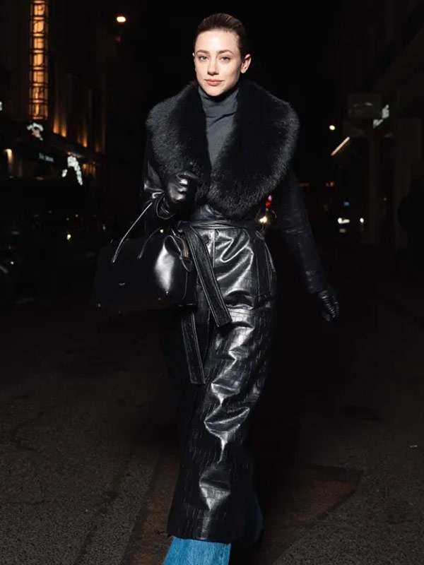 Street Style 2026 Lili Reinhart Black Fur Coat