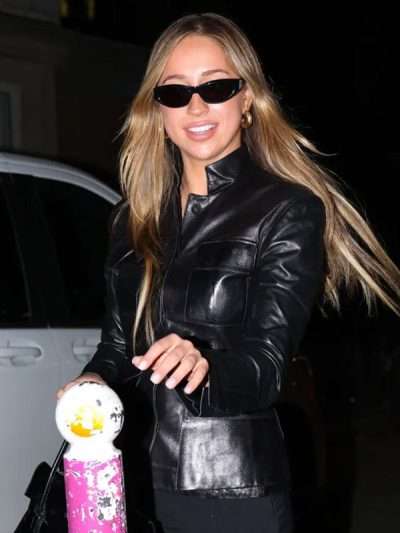 Singer Tate McRae 2026 Black Leather Jacket