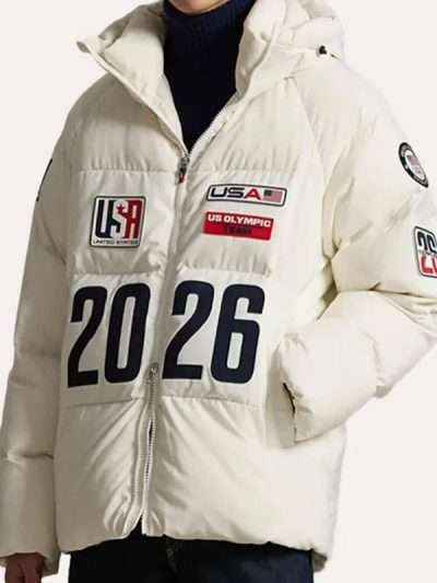Team USA Olympics Games 2026 White Puffer Jacket