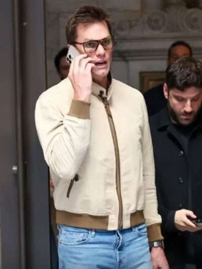 Tom Brady Super Bowl 2026 Beige Bomber Jacket