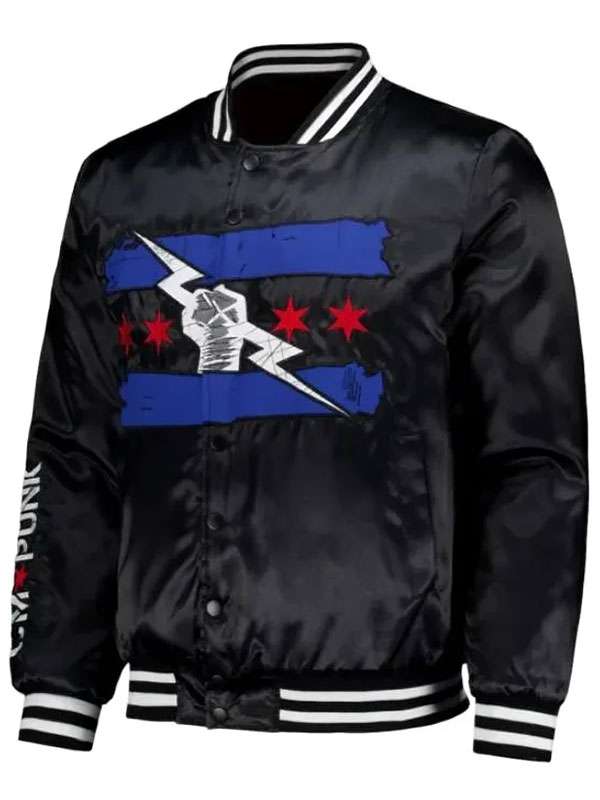 CM Punk Chicago Flag Best in the World Black Bomber Jacket
