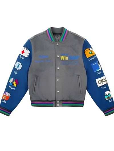 Shop Winrar Grey and Blue Varsity Jacket