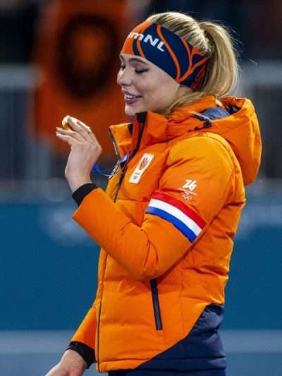 Winter Olympic 2025 Jutta Leerdam Orange Puffer Jacket