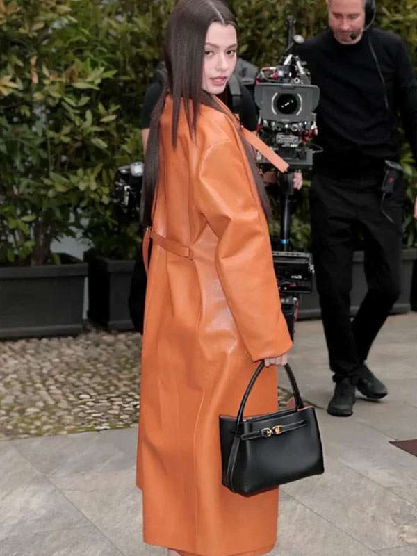 Fashion Show Becky Armstrong Orange Leather Coat
