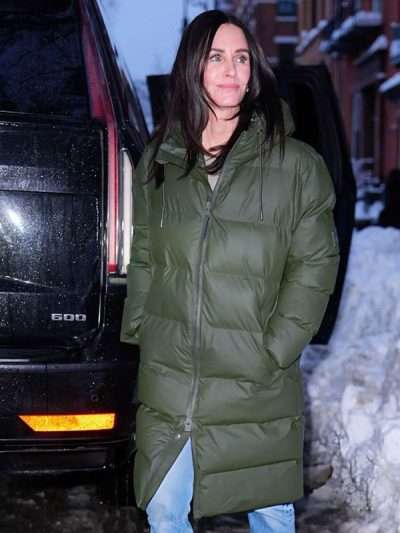 NYC 2026 Courteney Cox Green Puffer Coat