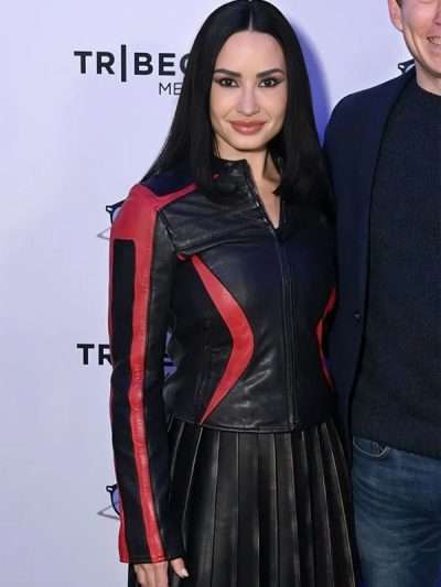 Demi Lovato Black and Red Leather Jacket