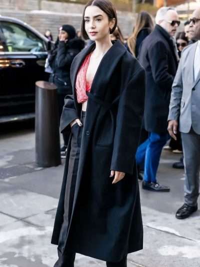 Lily Collins Fashion Show 2026 Black Coat