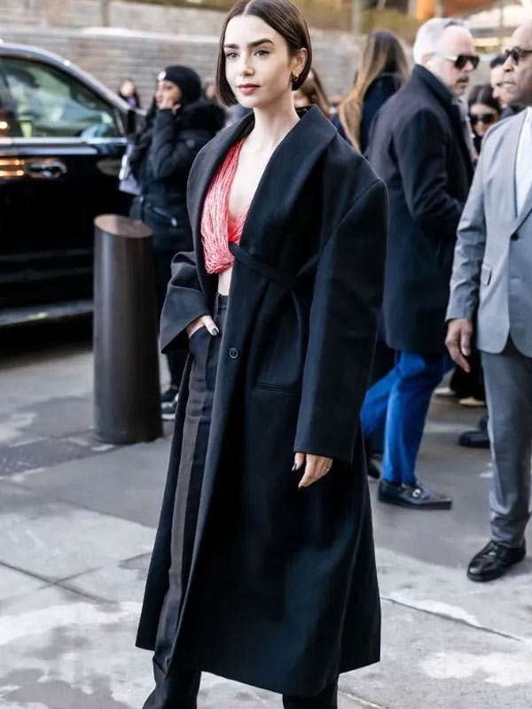 Lily Collins Fashion Show 2026 Black Coat