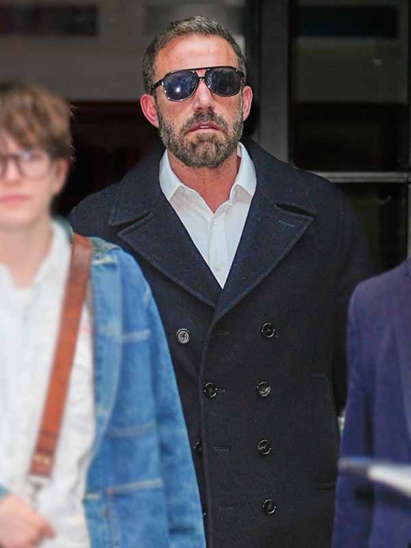 Actor Ben Affleck New York 2026 Black Wool Peacoat