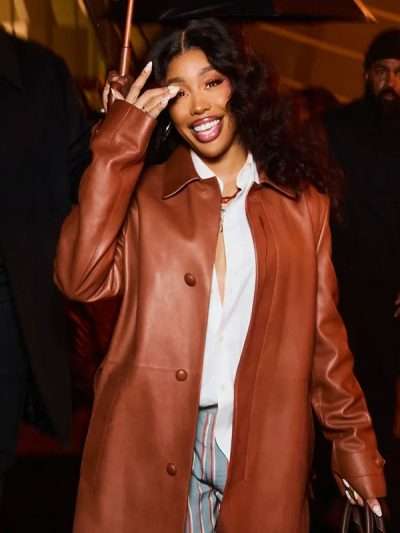Paris Fashion Week SZA Brown Leather Coat