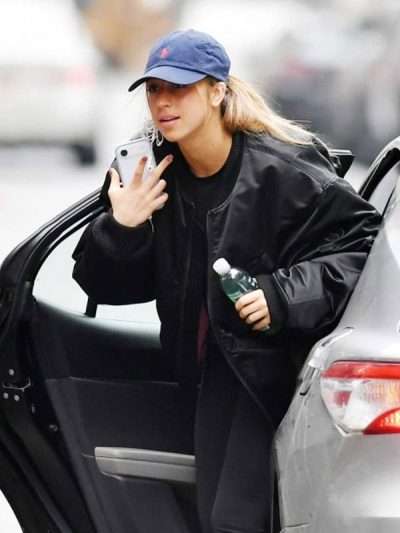 Canadian Singer Tate McRae NYC 2026 Black Bomber Jacket