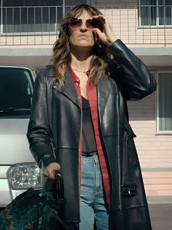 Sunny Nights D'Arcy Carden Black Leather Trench Coat