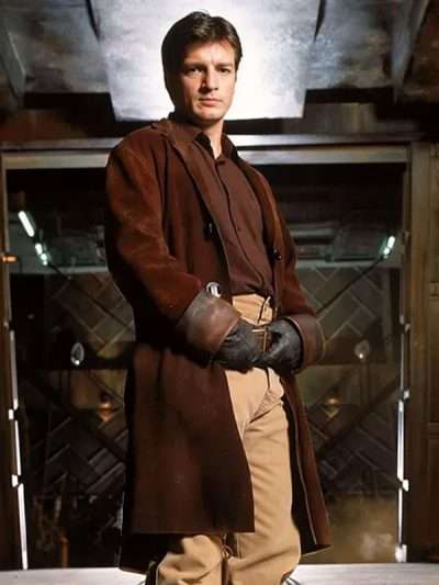 Firefly Nathan Fillion Brown Suede Leather Coat