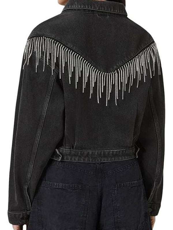 High Potential Morgan Gillory Black Fringe Denim Jacket