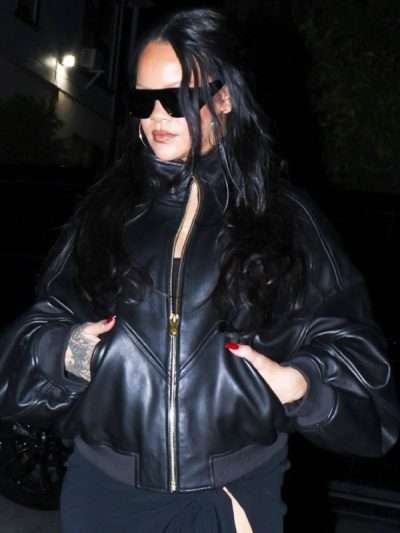 Rihanna The Laugh Factory Black Oversized Leather Jacket
